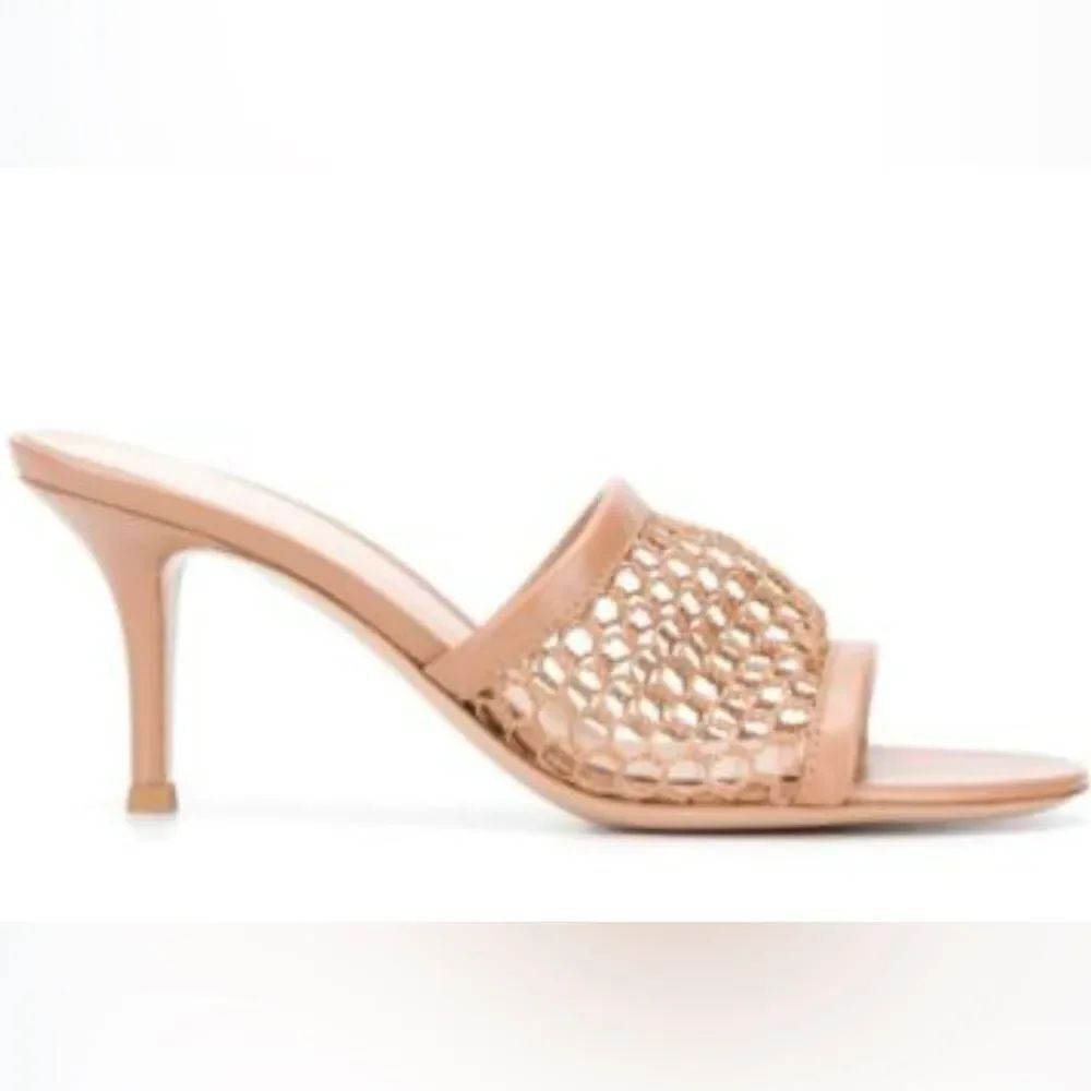 Gianvito Rossi heels Jamaica Mesh mule Sandal Beige fishnet shoes Alisia Slides